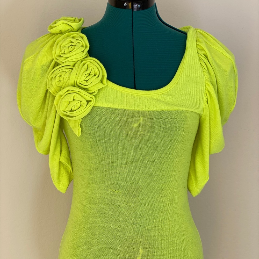 Double Zero Neon Green Flower Minidress M - Picture 13 of 14